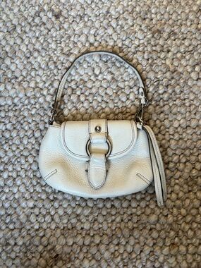 Banana Republic Ivory Pebbled Leather Mini Handbag with Ring Detail